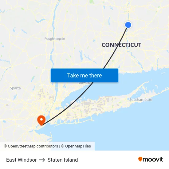 East Windsor to Staten Island map