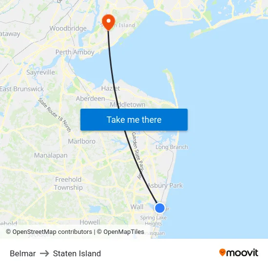 Belmar to Staten Island map