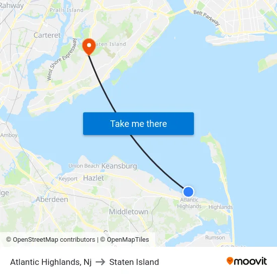 Atlantic Highlands to Staten Island map