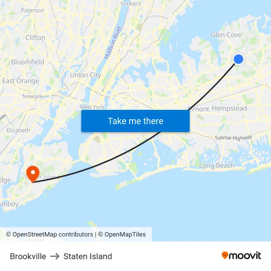 Brookville to Staten Island map