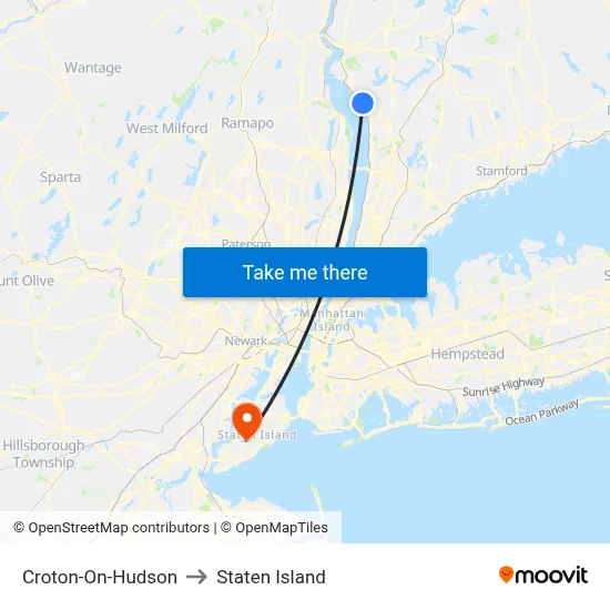 Croton-On-Hudson to Staten Island map