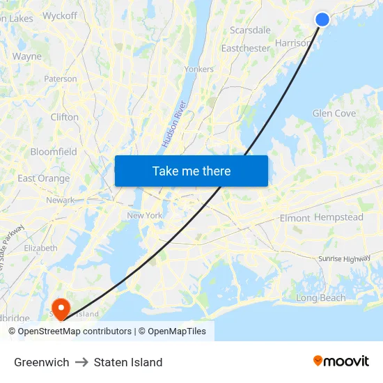Greenwich to Staten Island map