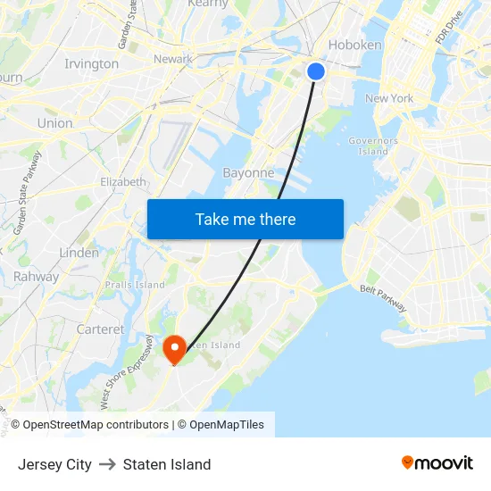 Jersey City to Staten Island map