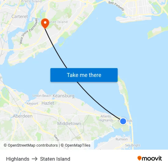 Highlands to Staten Island map