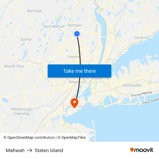 Mahwah to Staten Island map