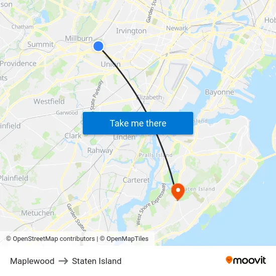 Maplewood to Staten Island map