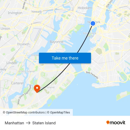 Manhattan to Staten Island map
