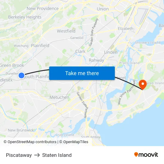Piscataway to Staten Island map