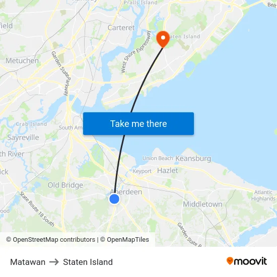 Matawan to Staten Island map