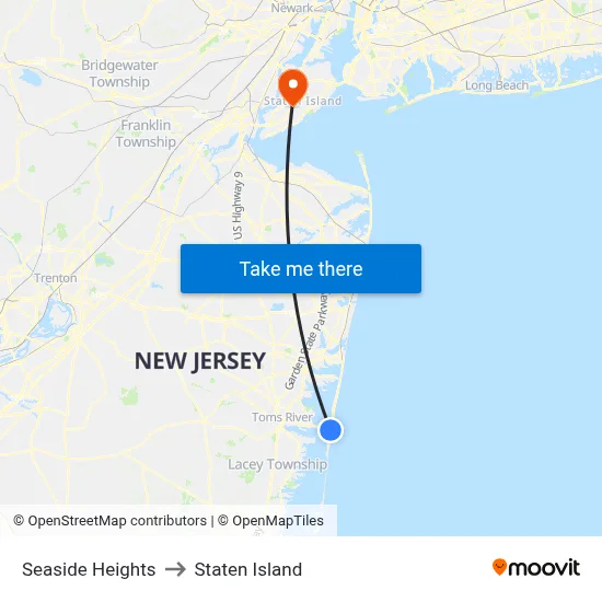 Seaside Heights to Staten Island map