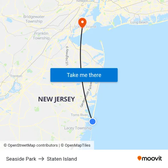 Seaside Park to Staten Island map