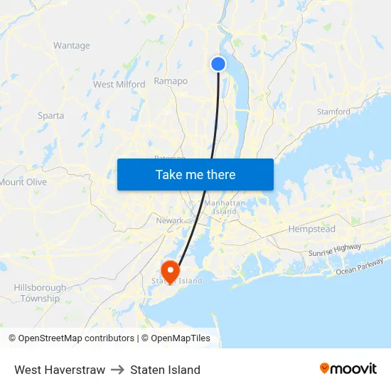 West Haverstraw to Staten Island map