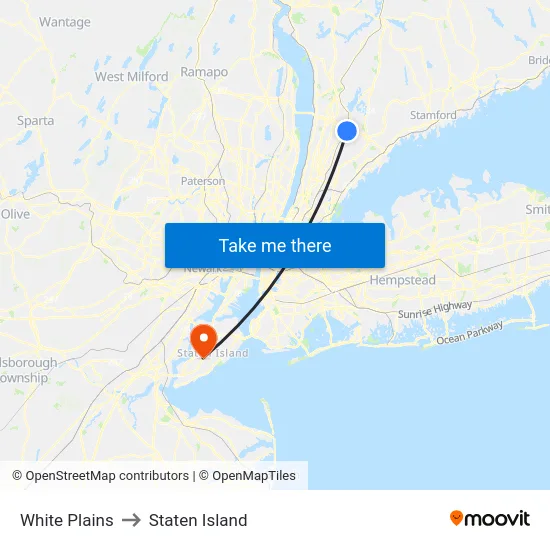 White Plains to Staten Island map