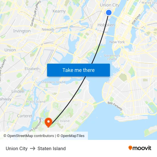 Union City to Staten Island map