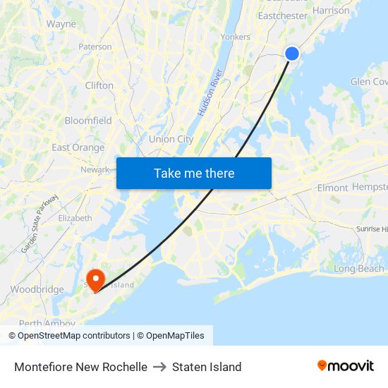 Montefiore New Rochelle to Staten Island map