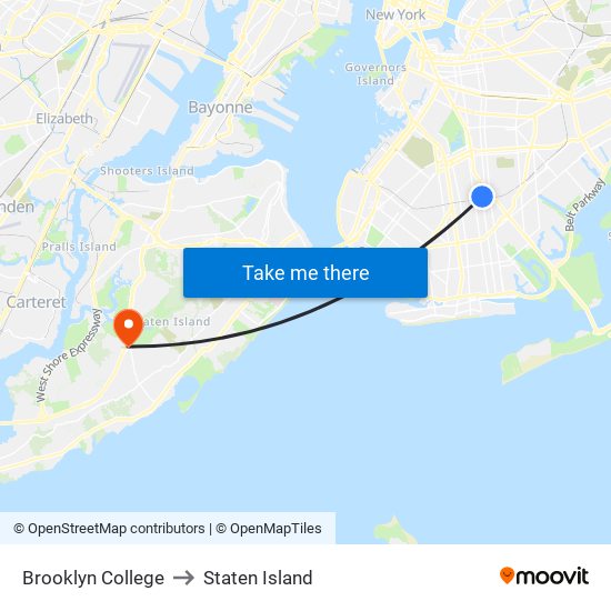 Brooklyn College to Staten Island map