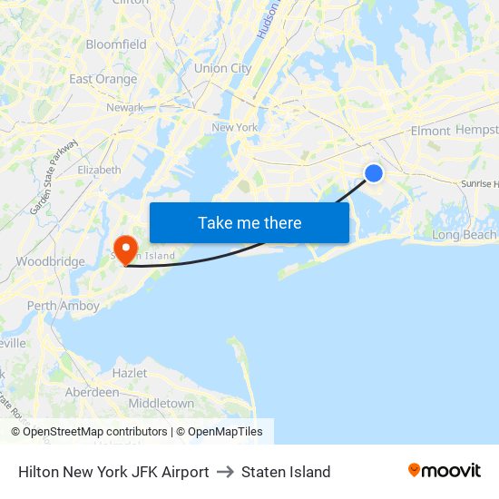 Hilton New York JFK Airport to Staten Island map