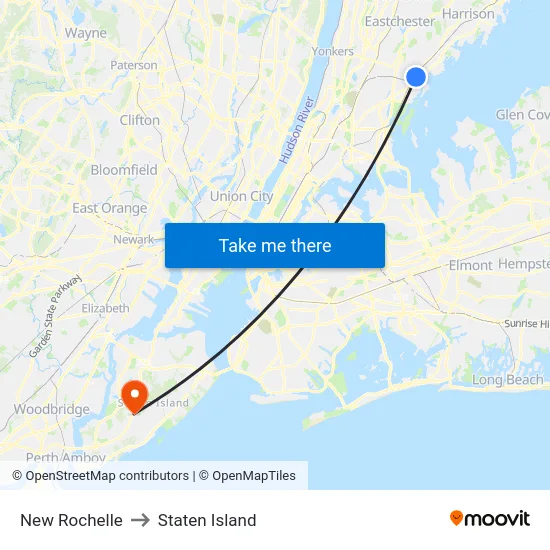 New Rochelle to Staten Island map