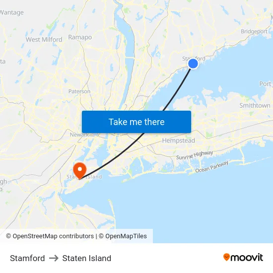 Stamford to Staten Island map