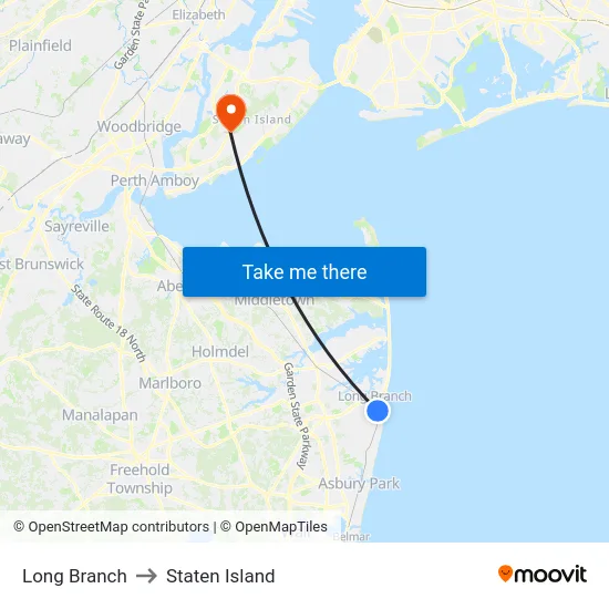 Long Branch to Staten Island map