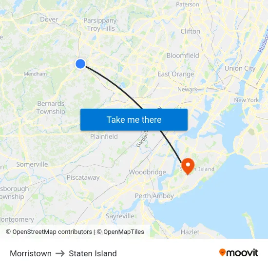 Morristown to Staten Island map