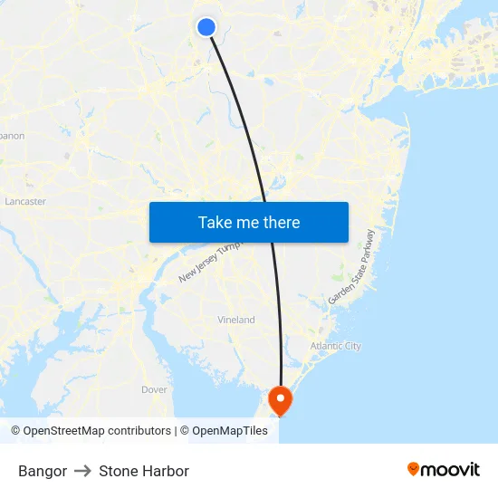 Bangor to Stone Harbor map