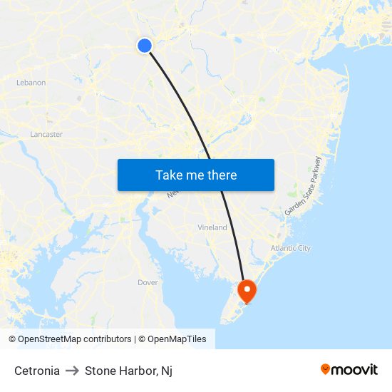 Cetronia to Stone Harbor, Nj map