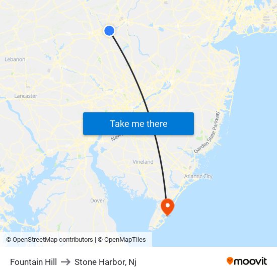 Fountain Hill to Stone Harbor, Nj map