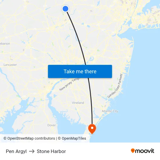 Pen Argyl to Stone Harbor map
