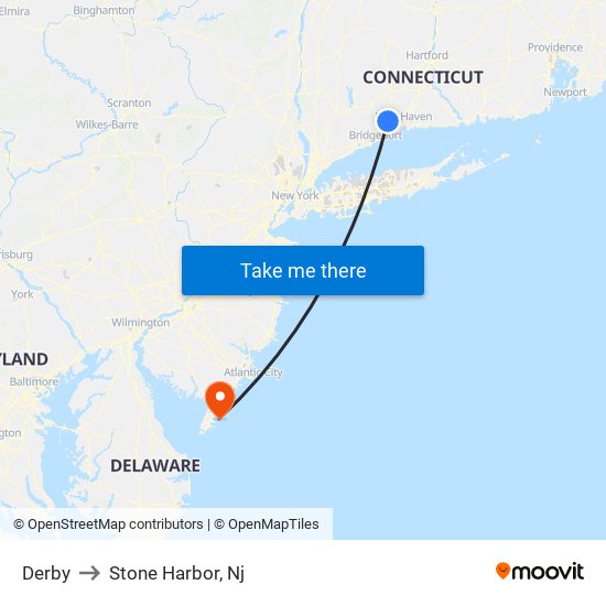 Derby to Stone Harbor, Nj map