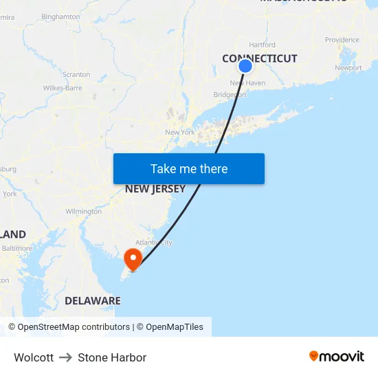 Wolcott to Stone Harbor map