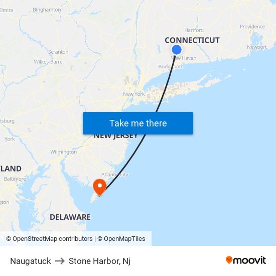 Naugatuck to Stone Harbor, Nj map