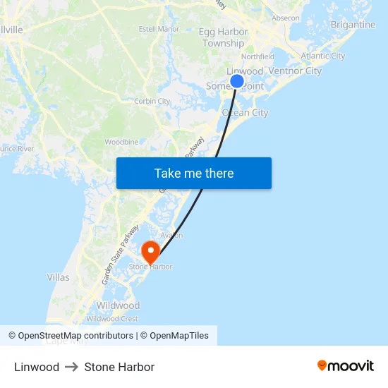 Linwood to Stone Harbor map