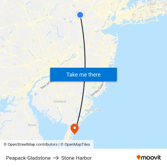 Peapack-Gladstone to Stone Harbor map