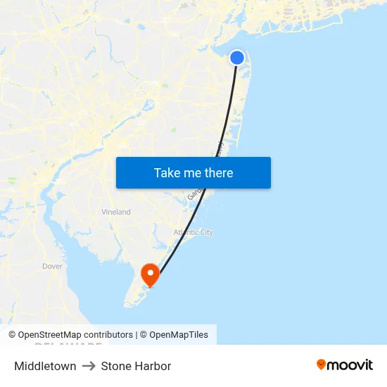 Middletown to Stone Harbor map