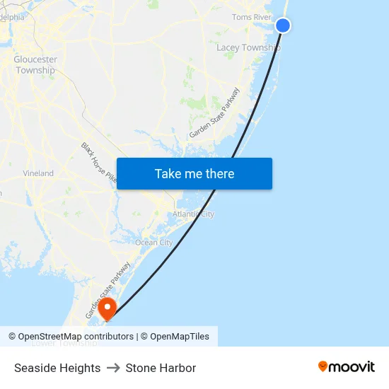 Seaside Heights to Stone Harbor map