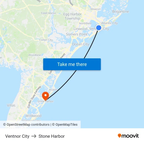 Ventnor City to Stone Harbor map