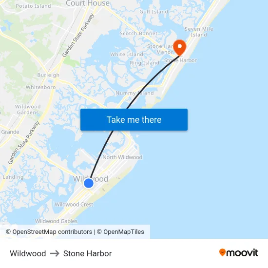 Wildwood to Stone Harbor map