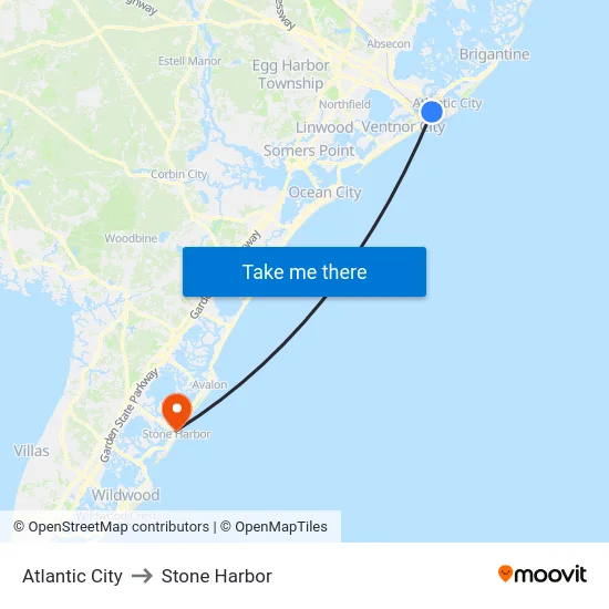 Atlantic City to Stone Harbor map
