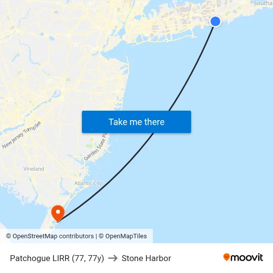 Patchogue LIRR (77, 77y) to Stone Harbor map