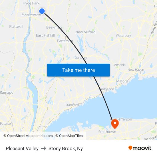 Pleasant Valley to Stony Brook, Ny map