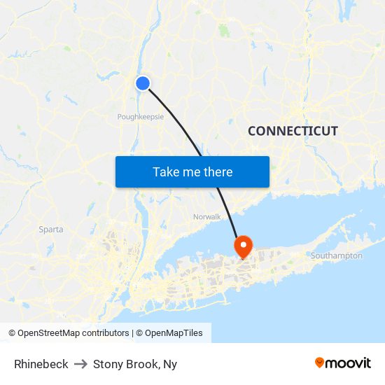 Rhinebeck to Stony Brook, Ny map