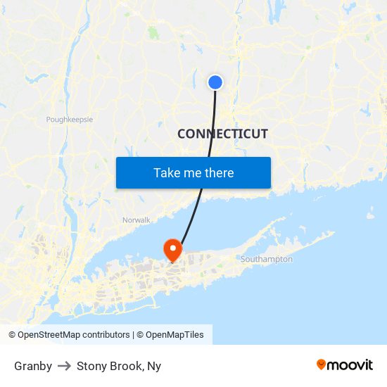 Granby to Stony Brook, Ny map