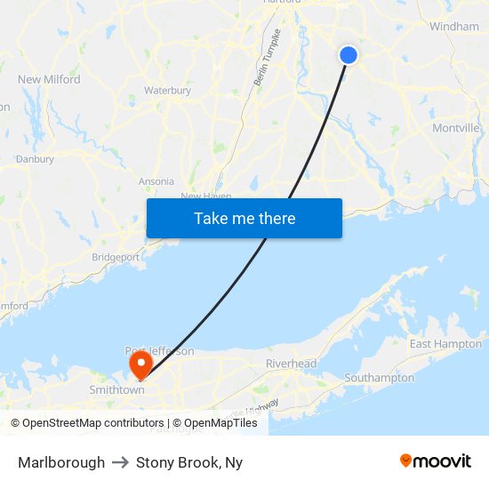 Marlborough to Stony Brook, Ny map