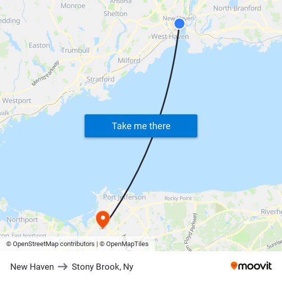 New Haven to Stony Brook, Ny map