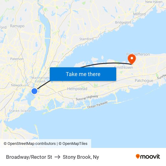 Broadway/Rector St to Stony Brook, Ny map