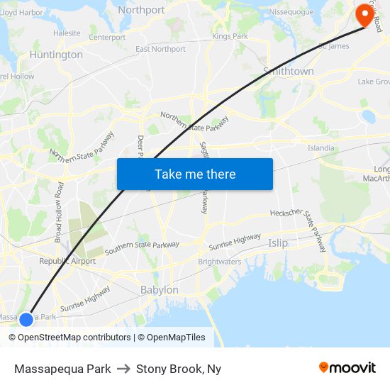 Massapequa Park to Stony Brook, Ny map