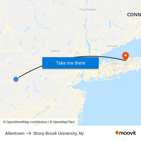 Allentown to Stony Brook University, Ny map