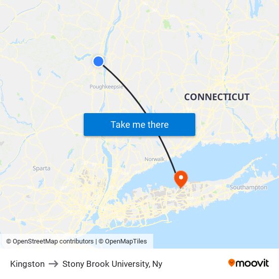 Kingston to Stony Brook University, Ny map