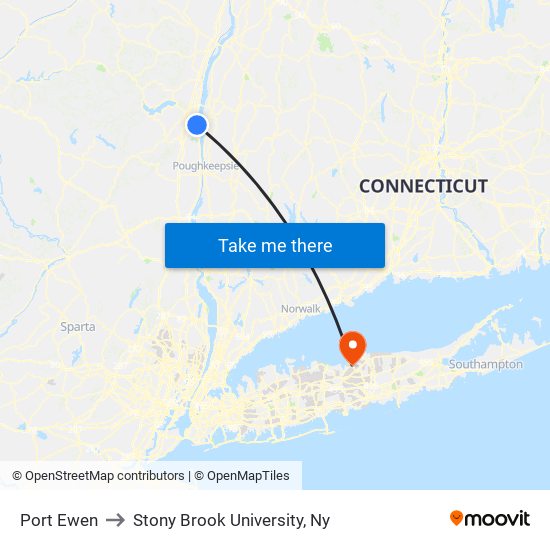 Port Ewen to Stony Brook University, Ny map